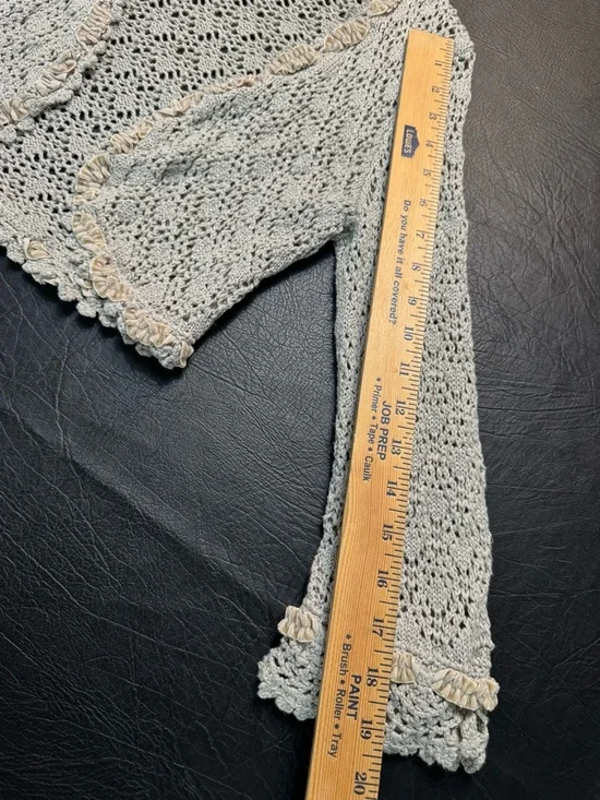 Y2K Express Crochet Lace Cardigan Ruffle Trim Festival Fairycore Boho Shrug S - Picture 7 of 10